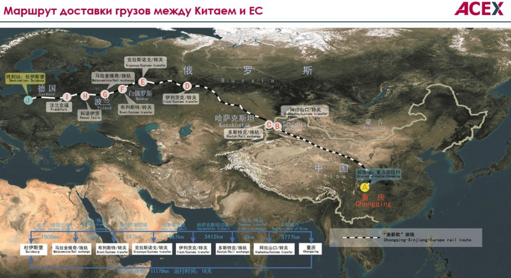 Маршрут доставки грузов между Китаем и ЕС